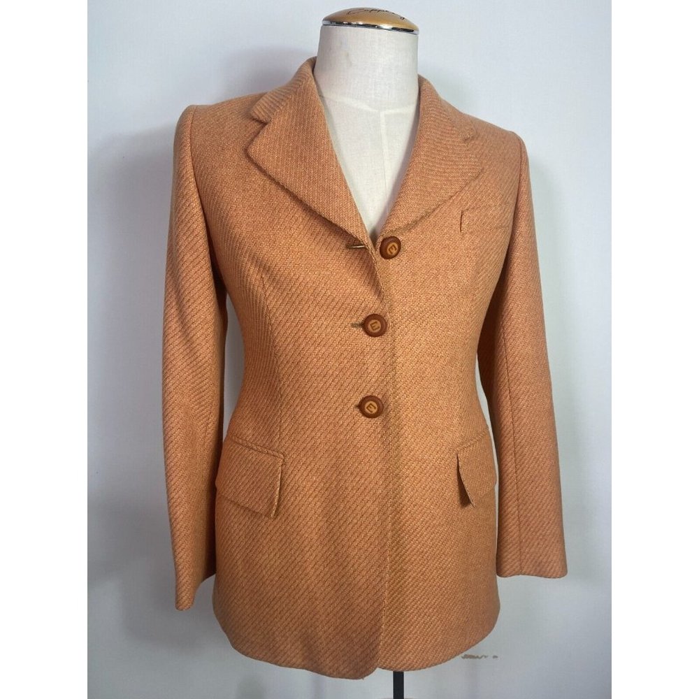 VTG Escada Brown Herringbone Wool and Cashmere Blend Blazer Jacket Sz 40 Sz M
